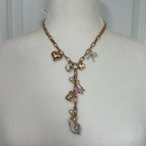 Urban Outfitters Jewelry - Urban Outfitters Katherine Lariat Charm Necklace Gold Tone with Pearl Accents